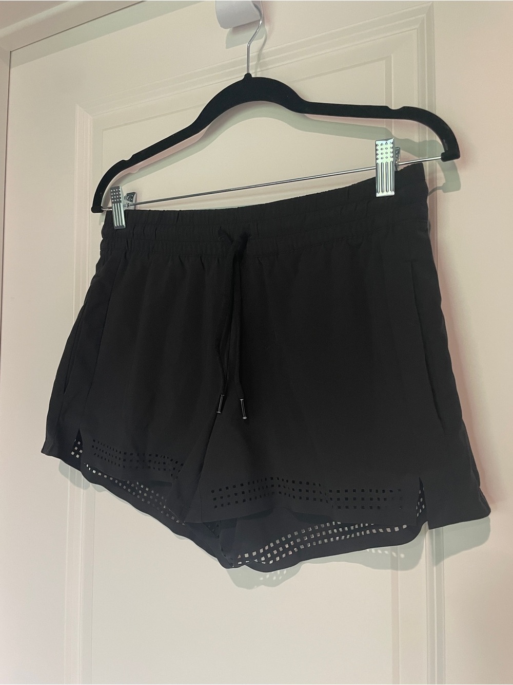 Athleta Black Athletic Shorts with Laser-Cut Hem